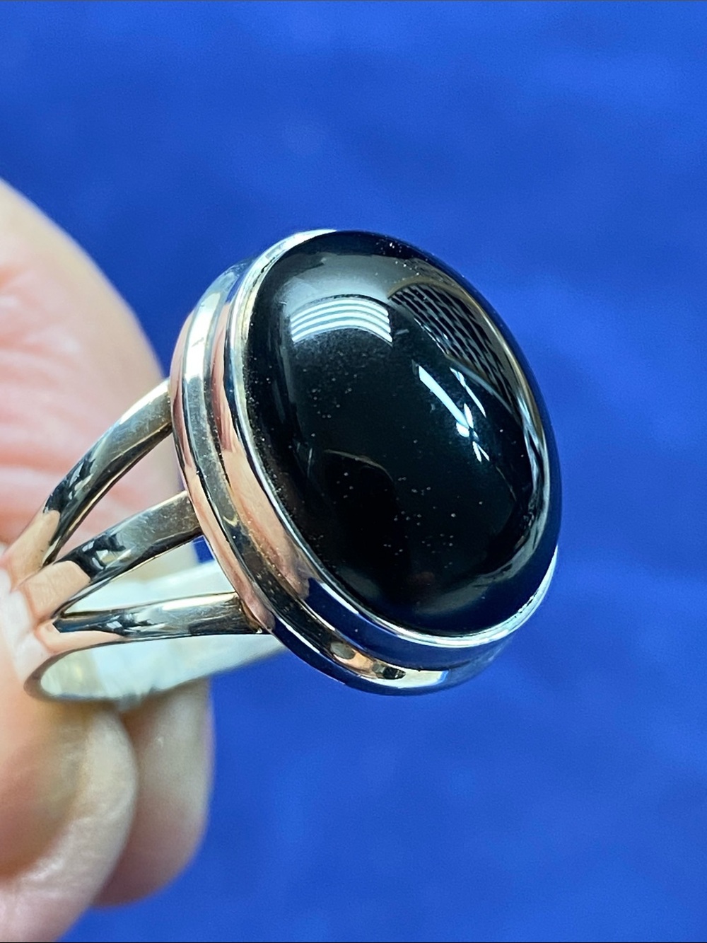 Sterling Silver Black Onyx Oval Statement Ring Size 7